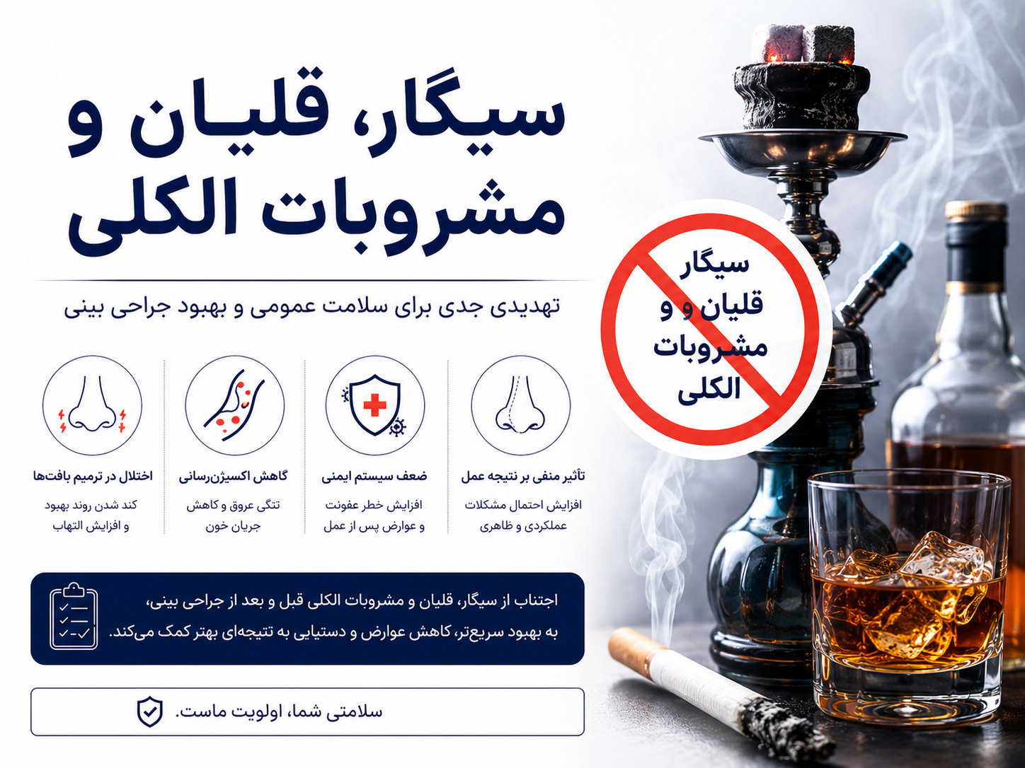 تاثیر سیگار، قلیان و الکل بر جراحی بینی و روند بهبود پس از عمل